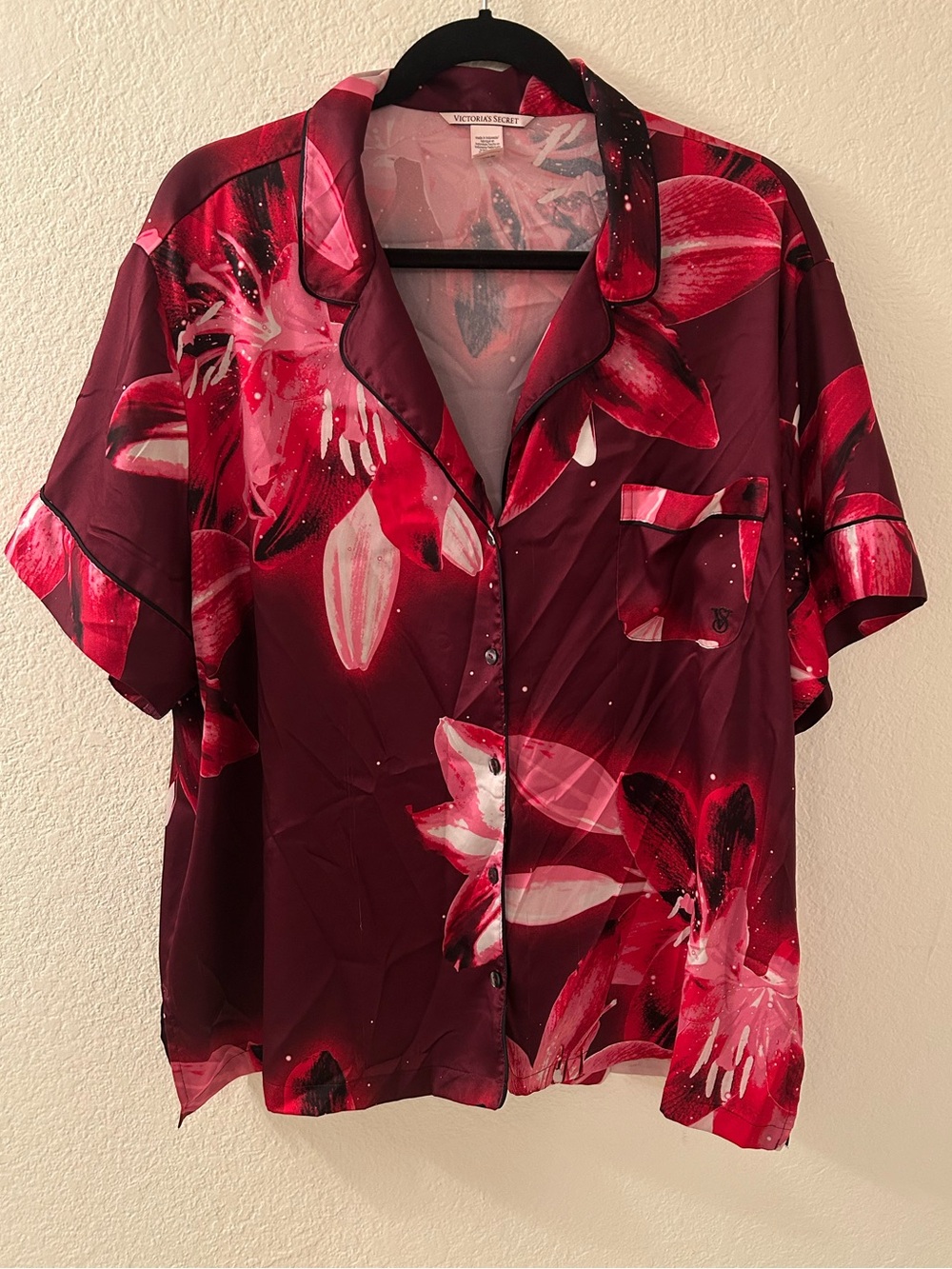 Victoria's Secret Burgundy & Pink Floral Satin Pajama Set